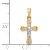 14k w/Rhodium Polished INRI Rounded Crucifix Pendant-XR1655