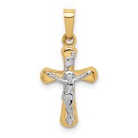 14k w/Rhodium Polished INRI Rounded Crucifix Pendant-XR1655