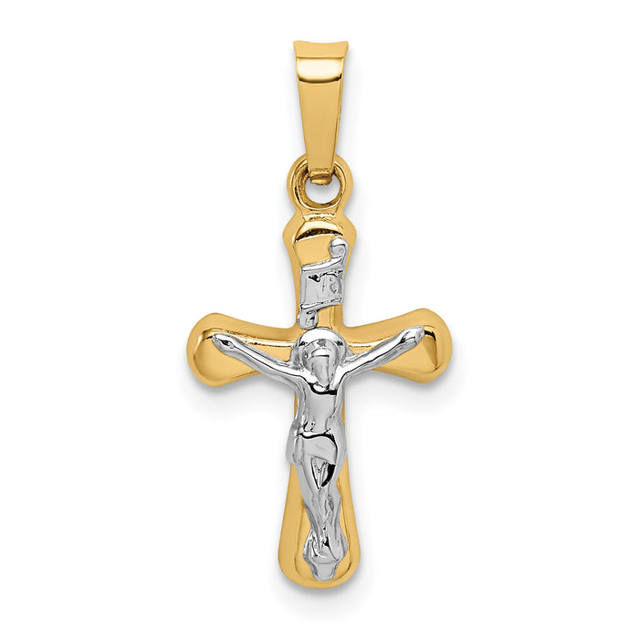 14k w/Rhodium Polished INRI Rounded Crucifix Pendant-XR1655