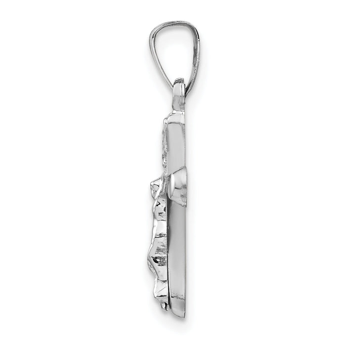 14k White Gold Polished INRI Rounded Crucifix Pendant-XR1656