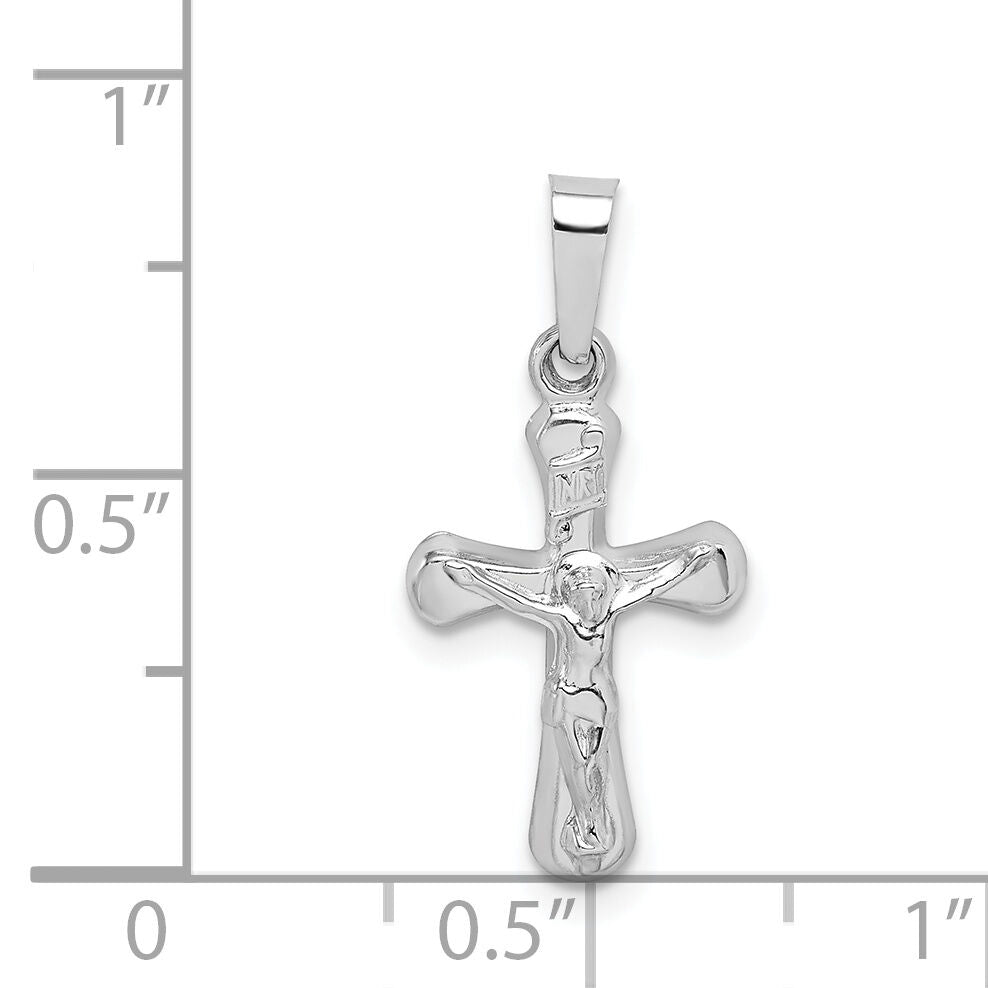 14k White Gold Polished INRI Rounded Crucifix Pendant-XR1656