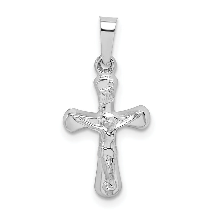 14k White Gold Polished INRI Rounded Crucifix Pendant-XR1656