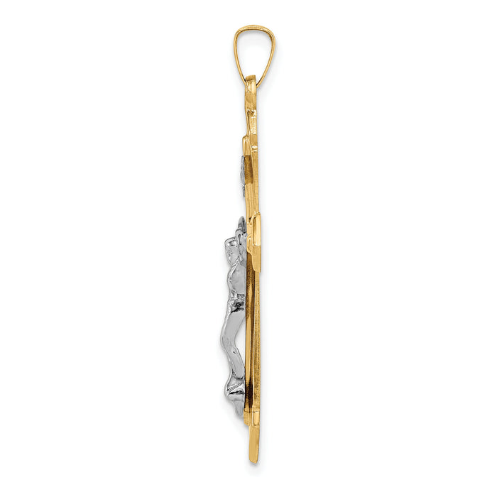 14k Two-tone Polished INRI Crucifix Pendant-XR1658