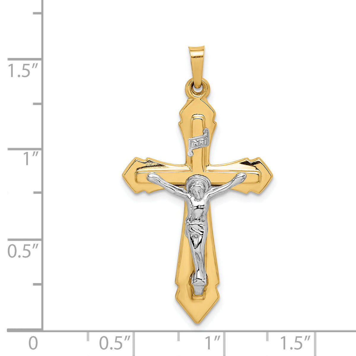 14k Two-tone Polished INRI Crucifix Pendant-XR1658