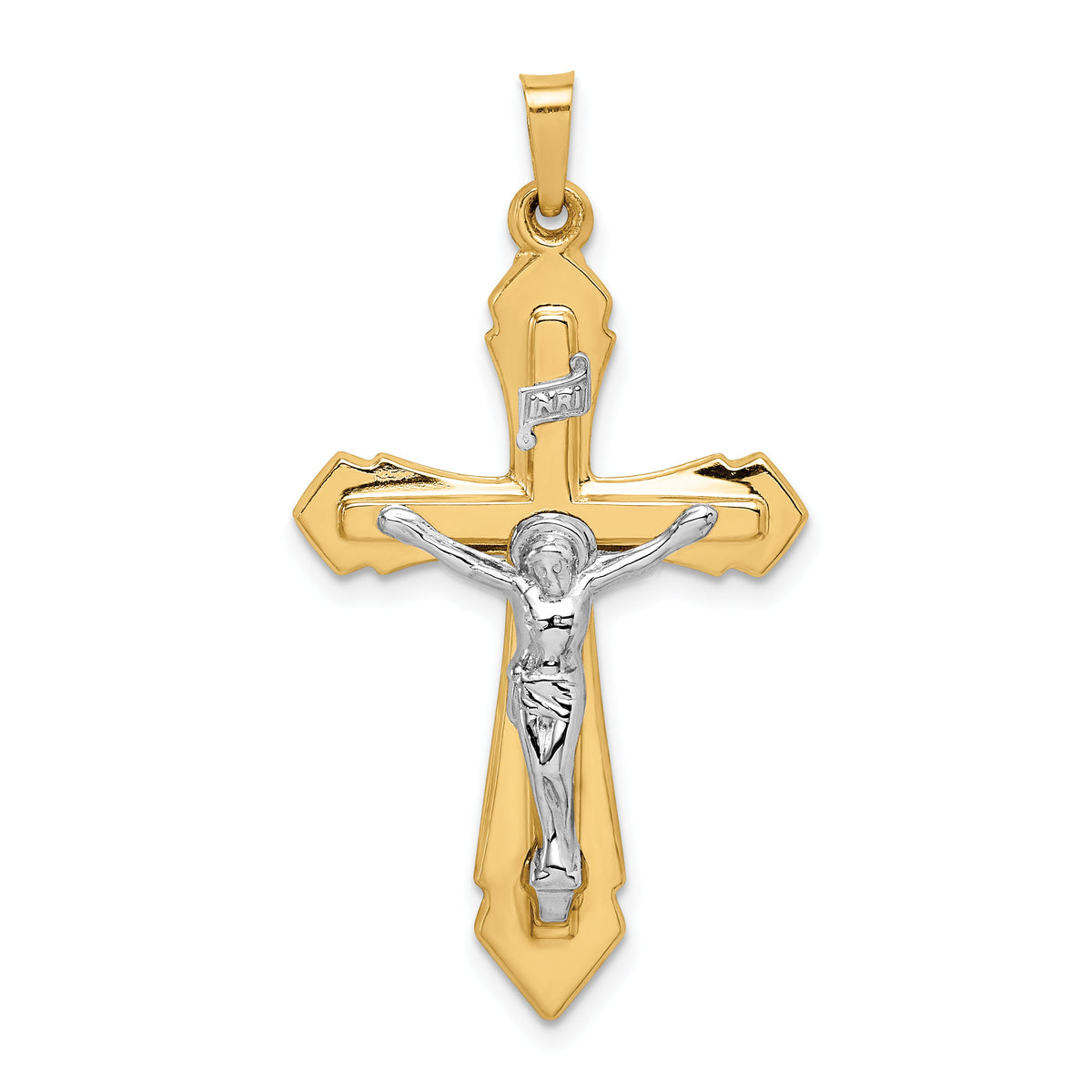 14k Two-tone Polished INRI Crucifix Pendant-XR1658