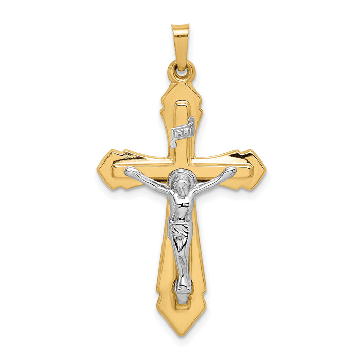 14k Two-tone Polished INRI Crucifix Pendant-XR1658