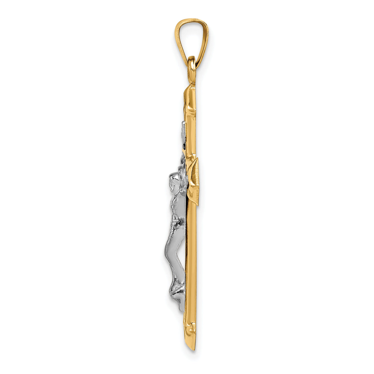 14k Two-tone Polished and Textured INRI Crucifix Pendant-XR1659