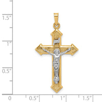 14k Two-tone Polished and Textured INRI Crucifix Pendant-XR1659