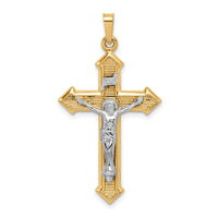 14k Two-tone Polished and Textured INRI Crucifix Pendant-XR1659