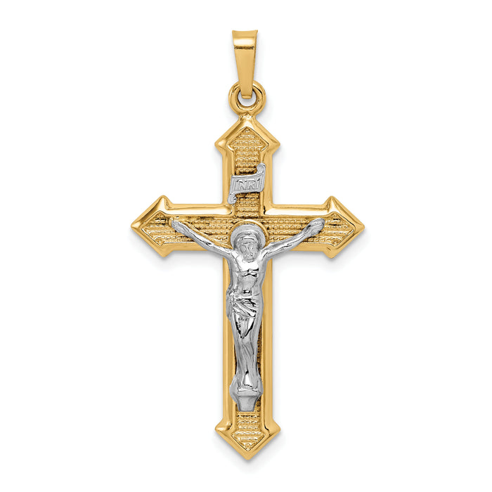 14k Two-tone Polished and Textured INRI Crucifix Pendant-XR1659