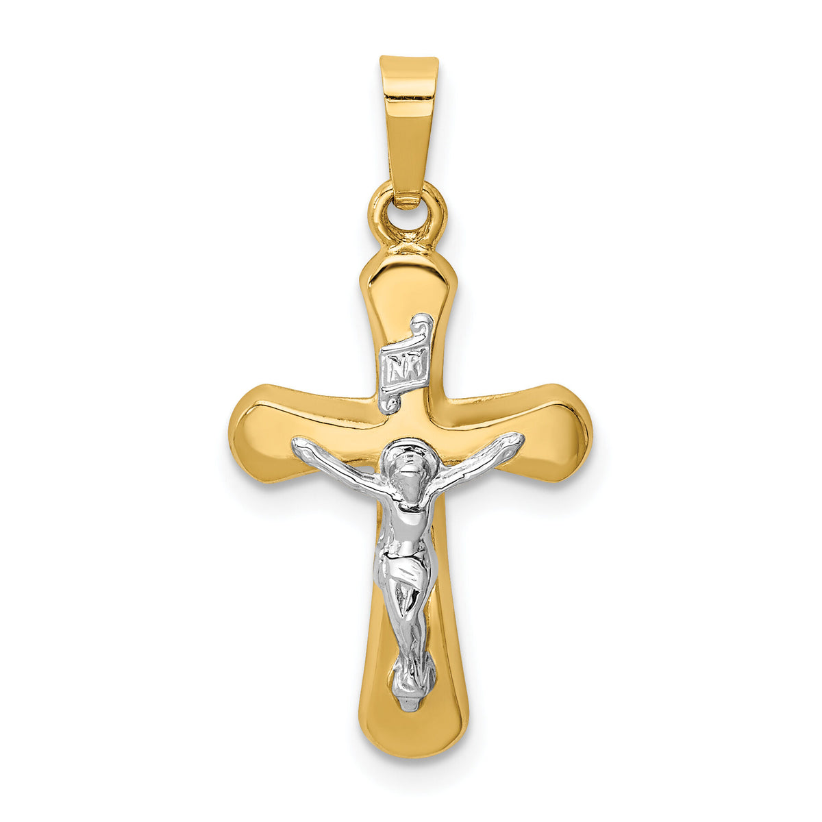 14k Two-tone Polished Rounded Crucifix Pendant-XR1662