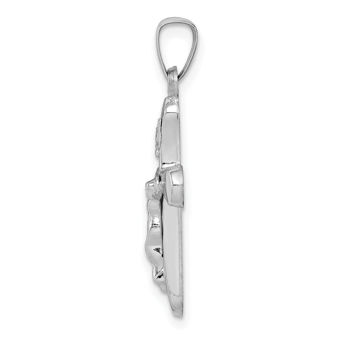 14k White Gold Polished INRI Rounded Crucifix Pendant-XR1663