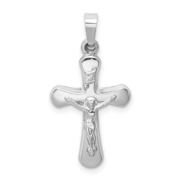 14k White Gold Polished INRI Rounded Crucifix Pendant-XR1663