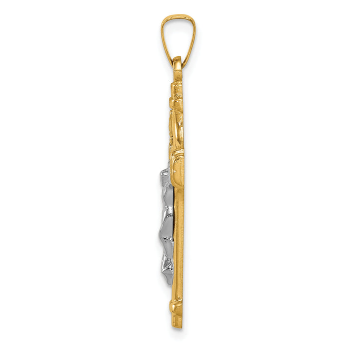 14k Two-tone Polished INRI Crucifix Pendant-XR1664