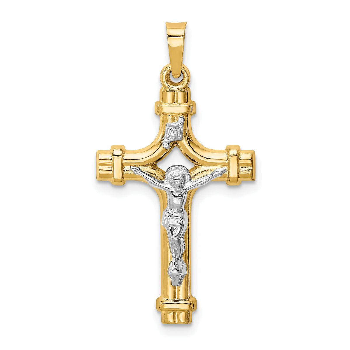14k Two-tone Polished INRI Crucifix Pendant-XR1664