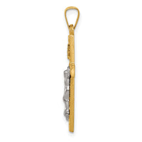 14k Two-tone Polished Lattice Textured INRI Crucifix Pendant-XR1666