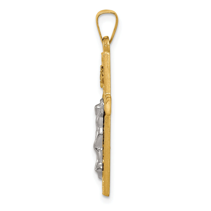 14k Two-tone Polished Lattice Textured INRI Crucifix Pendant-XR1666