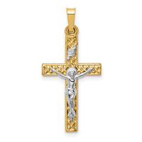 14k Two-tone Polished Lattice Textured INRI Crucifix Pendant-XR1666