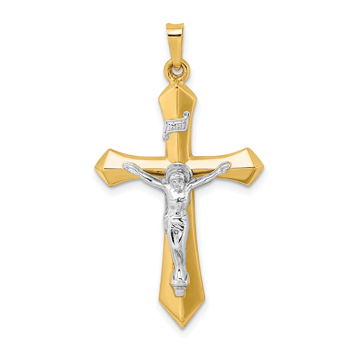 14k Two-tone Polished INRI Crucifix Pendant-XR1667