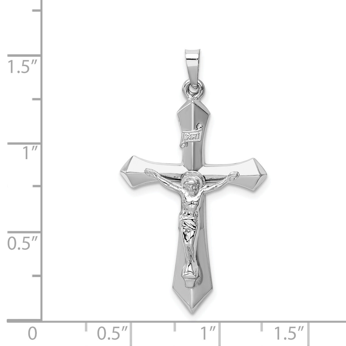 14k White Gold Polished INRI Passion Crucifix Pendant-XR1668