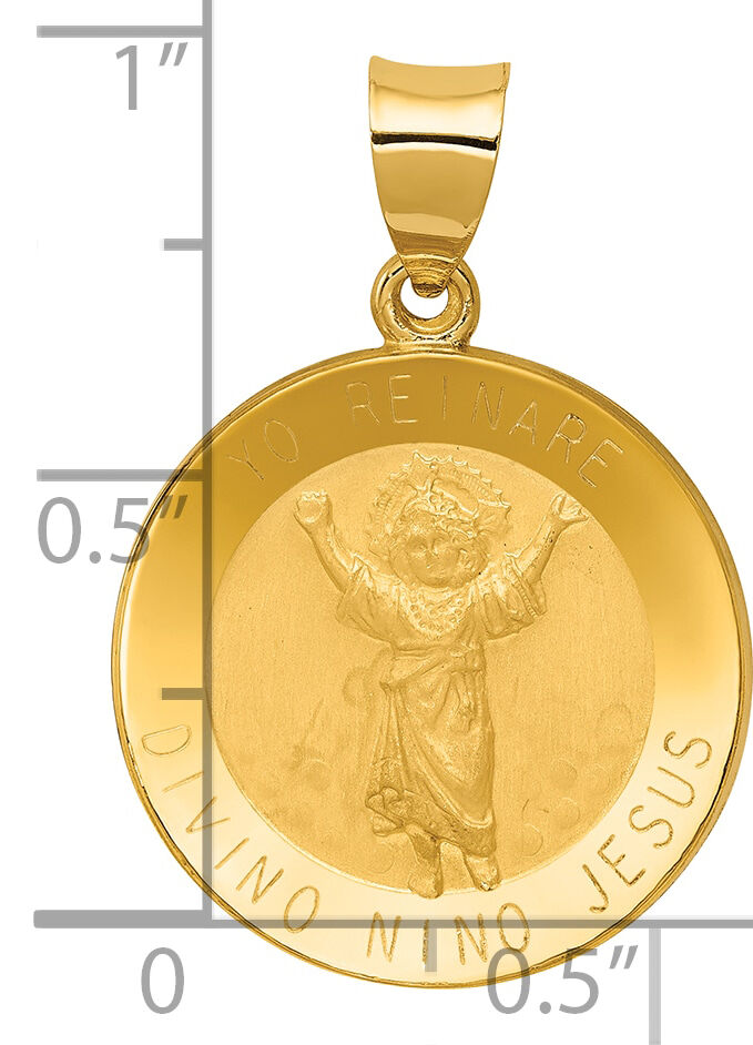 14K Polished Satin Hollow Divino Nino Round Medal Pendant-XR1669
