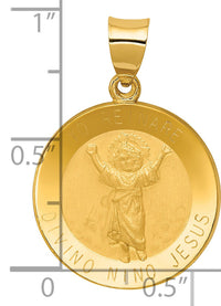 14K Polished Satin Hollow Divino Nino Round Medal Pendant-XR1669