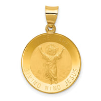 14K Polished Satin Hollow Divino Nino Round Medal Pendant-XR1669