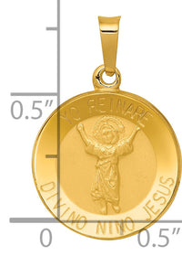 14K Polished Satin Hollow Divino Nino Round Medal Pendant-XR1670