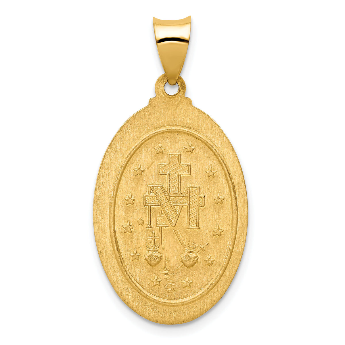 14k Polished and Satin Hollow Spanish Miraculous Medal Pendant-XR1672