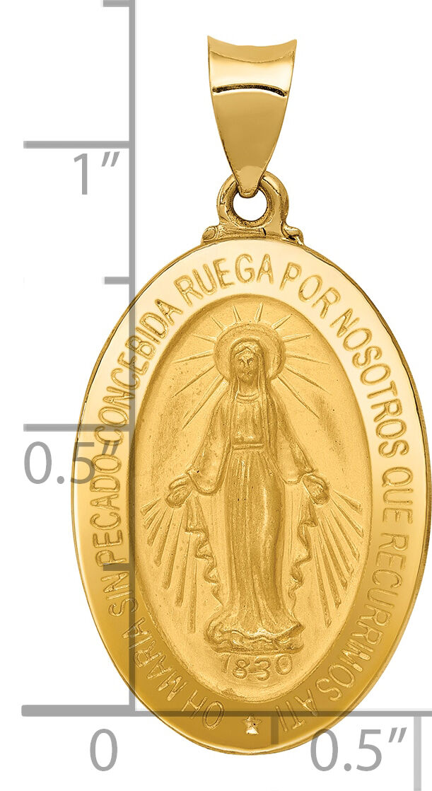 14k Polished and Satin Hollow Spanish Miraculous Medal Pendant-XR1672