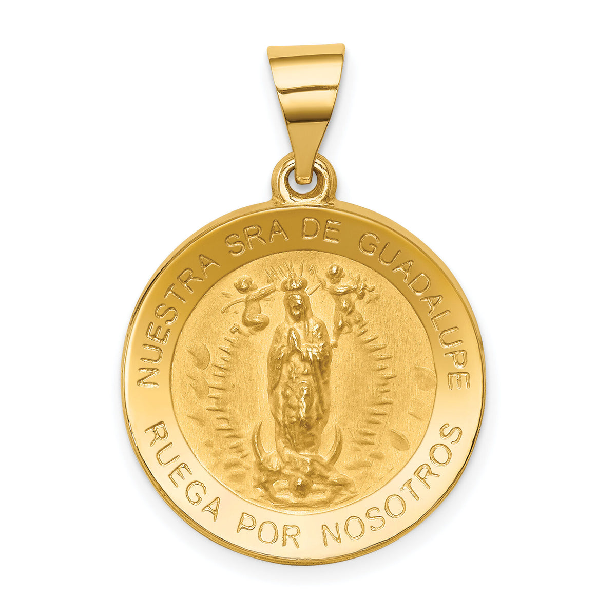 14K Polished/Satin Spanish Our Lady Guadalupe Hollow Medal-XR1673