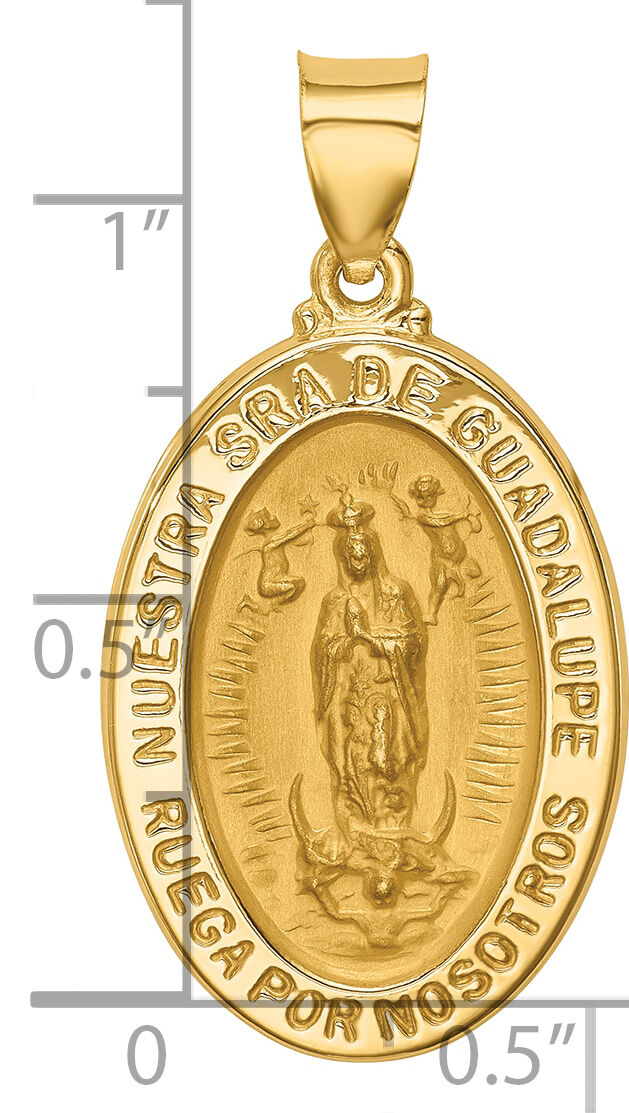 14K Polish/Satin Hollow Spanish Lady Of Guadalupe Medal Pendant-XR1674