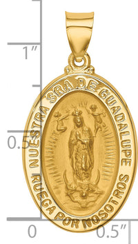14K Polish/Satin Hollow Spanish Lady Of Guadalupe Medal Pendant-XR1674