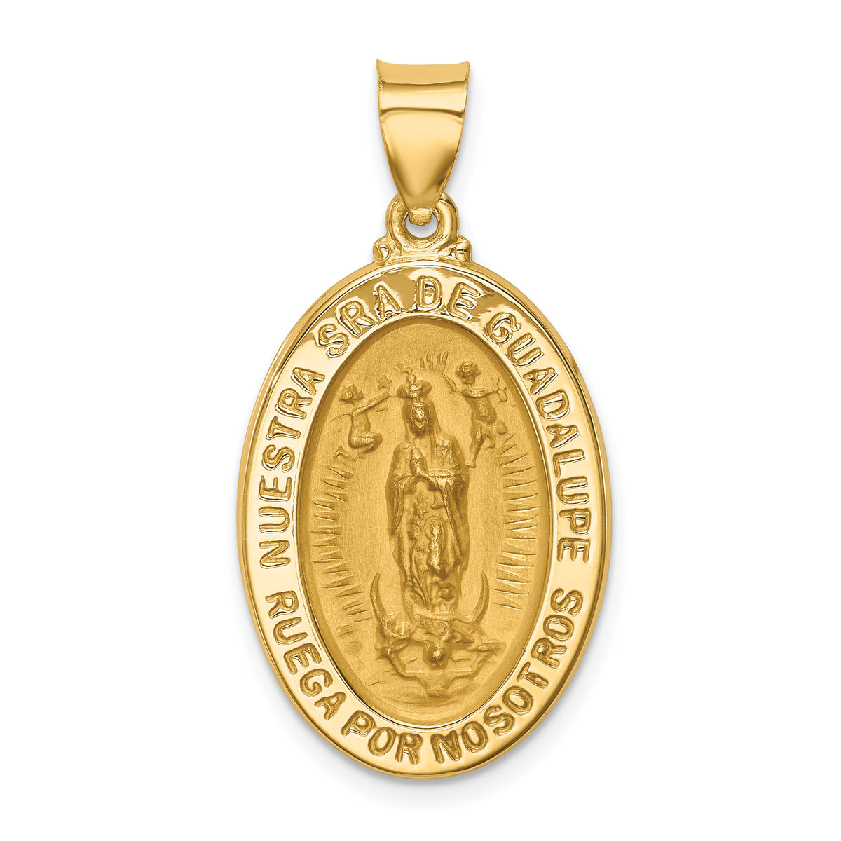 14K Polish/Satin Hollow Spanish Lady Of Guadalupe Medal Pendant-XR1674
