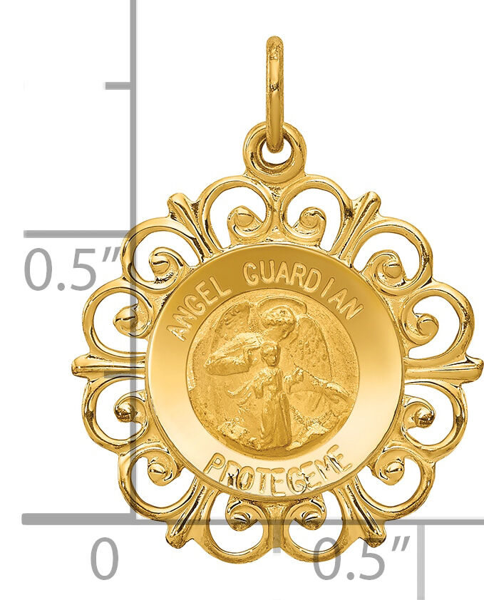 14k Polished/Satin Spanish Guardian Angel Medal Hollow Pendant-XR1676