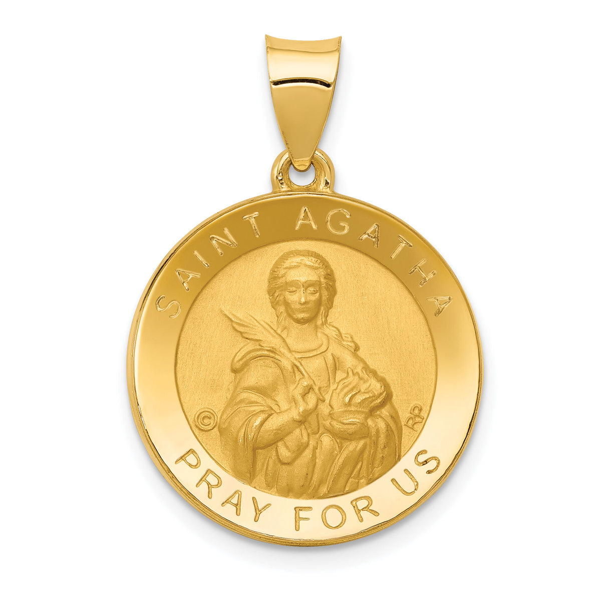 14K Polished/Satin St. Agatha Hollow Medal Pendant-XR1677