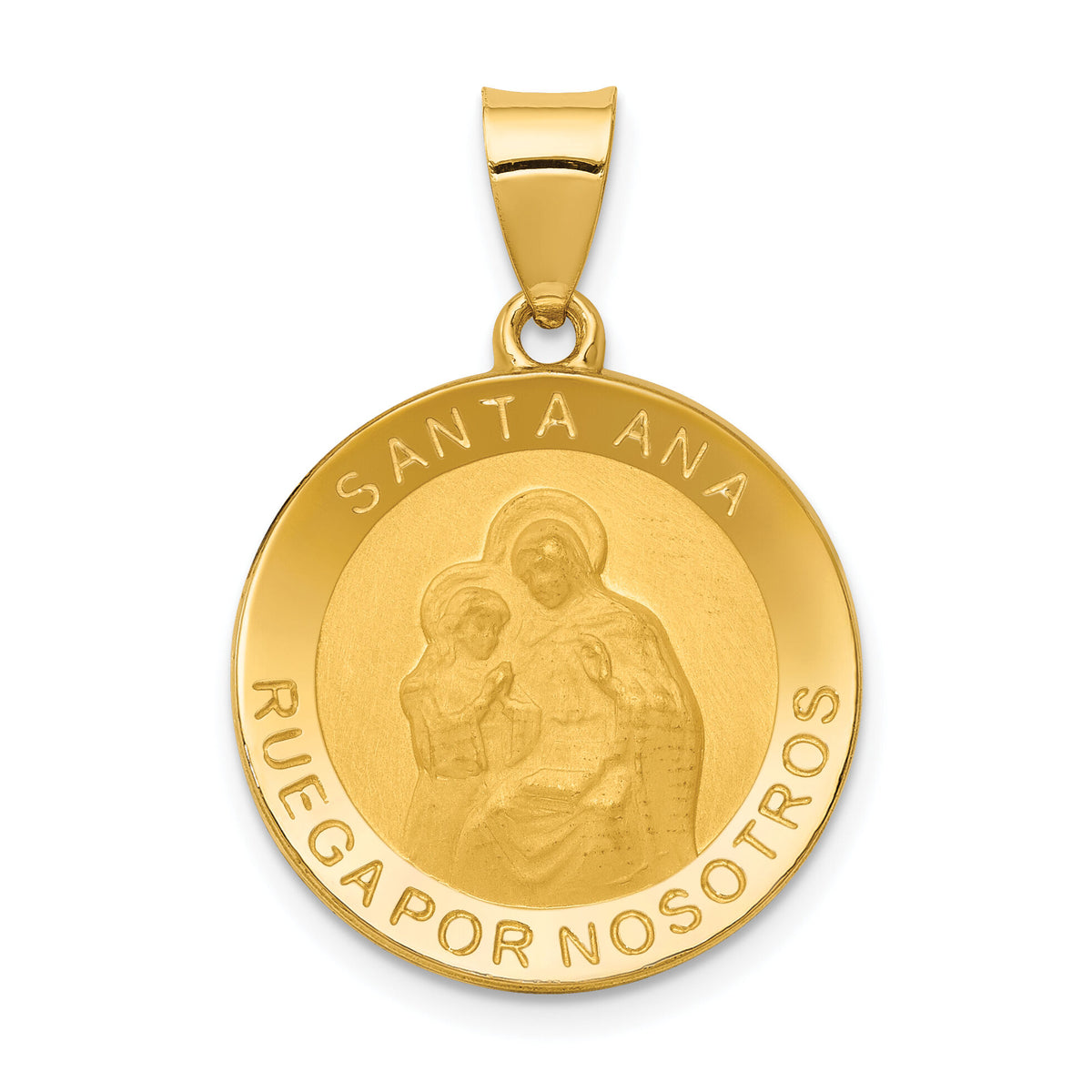 14K Polished/Satin Hollow Spanish Saint Anne Medal Pendant-XR1678