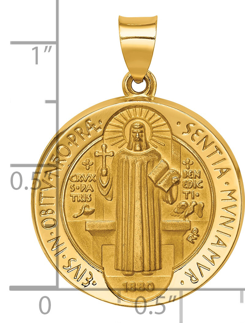 14K Polished/Satin St. Benedict Reversible Hollow Medal-XR1680