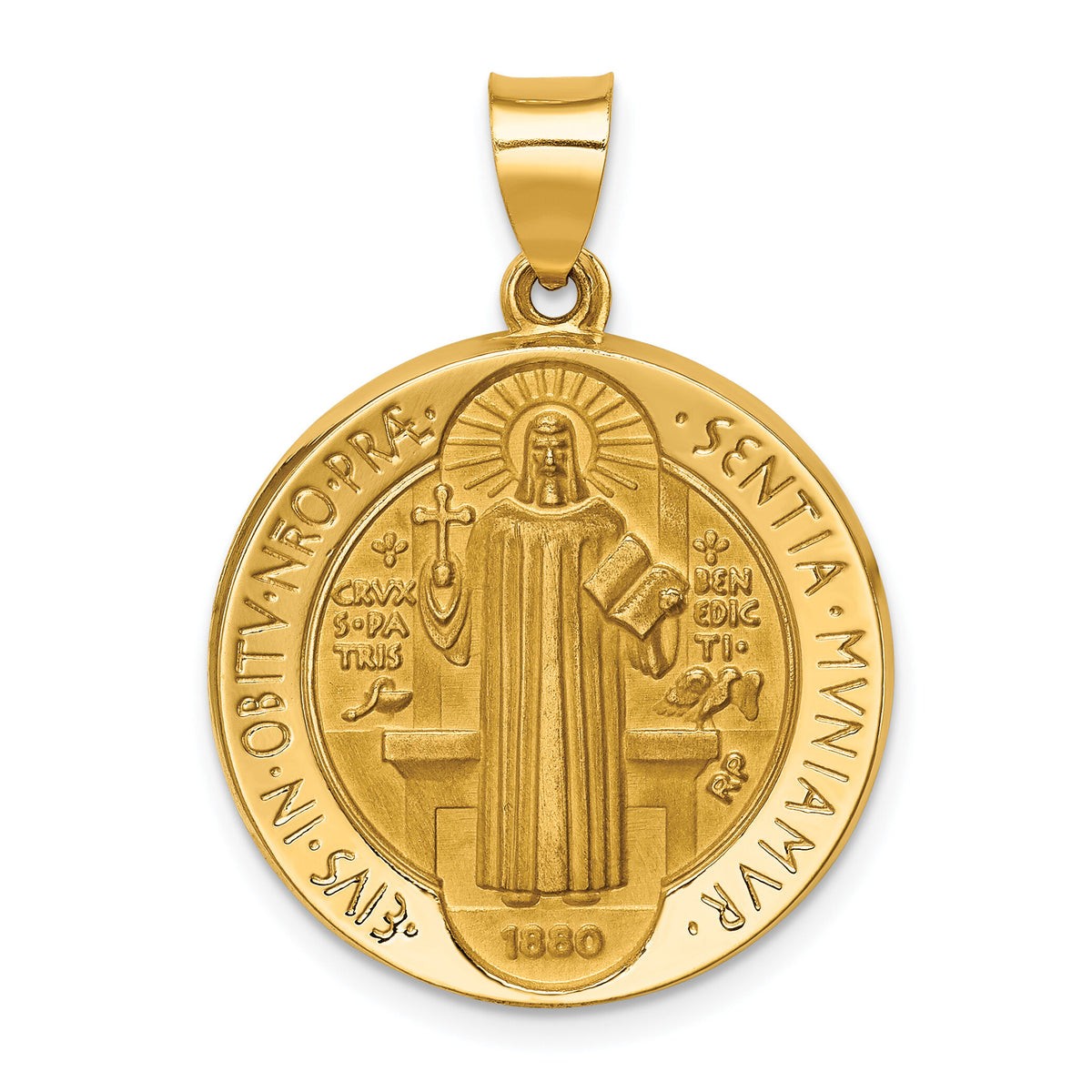 14K Polished/Satin St. Benedict Reversible Hollow Medal-XR1680
