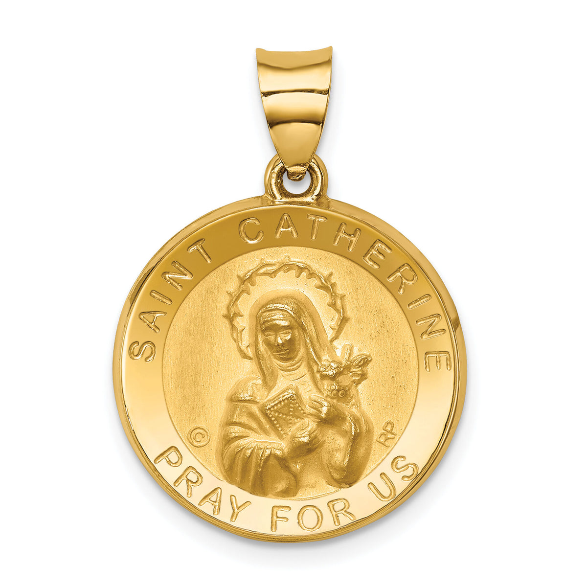 14K Polished/Satin St. Catherine Hollow Medal Pendant-XR1682