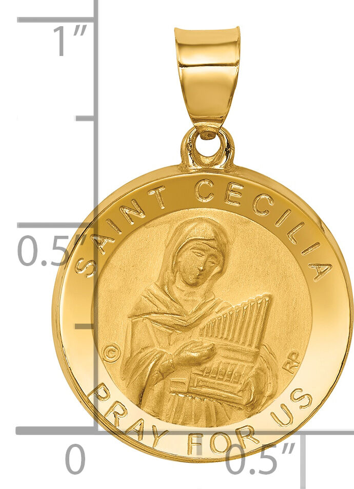 14K Polished/Satin St. Cecilia Hollow Medal Pendant-XR1683