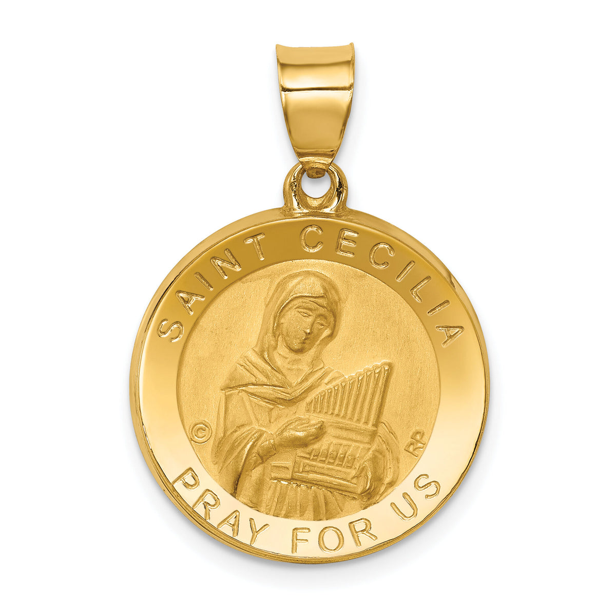 14K Polished/Satin St. Cecilia Hollow Medal Pendant-XR1683