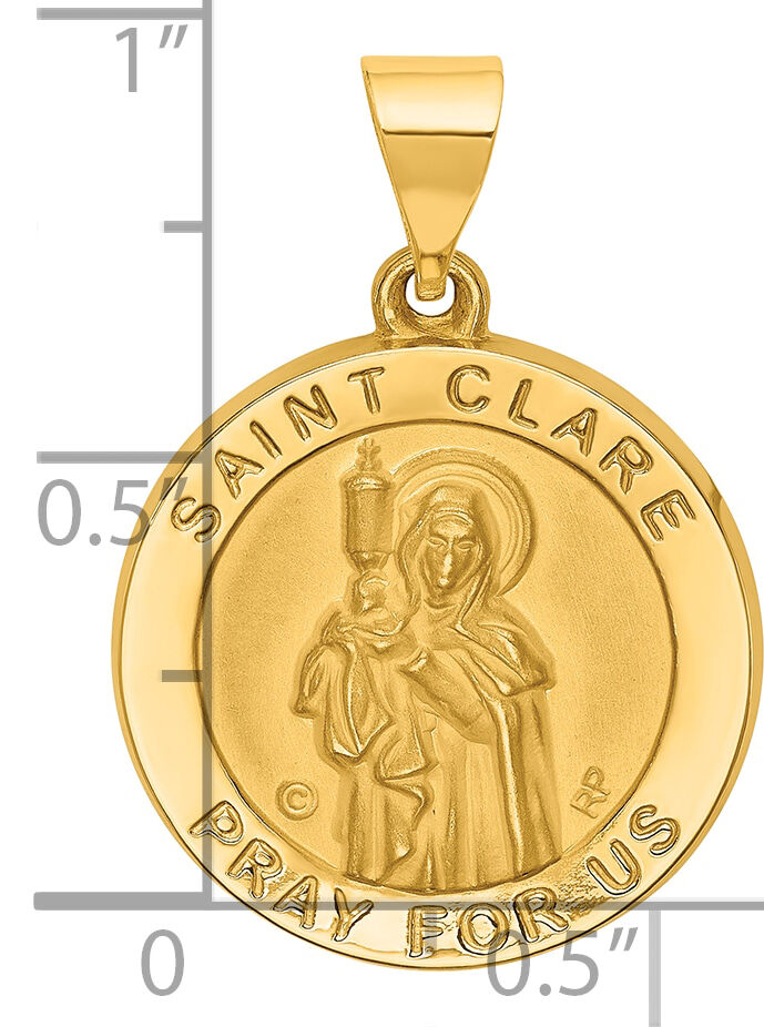 14K Polished/Satin St. Clare Hollow Medal Pendant-XR1684