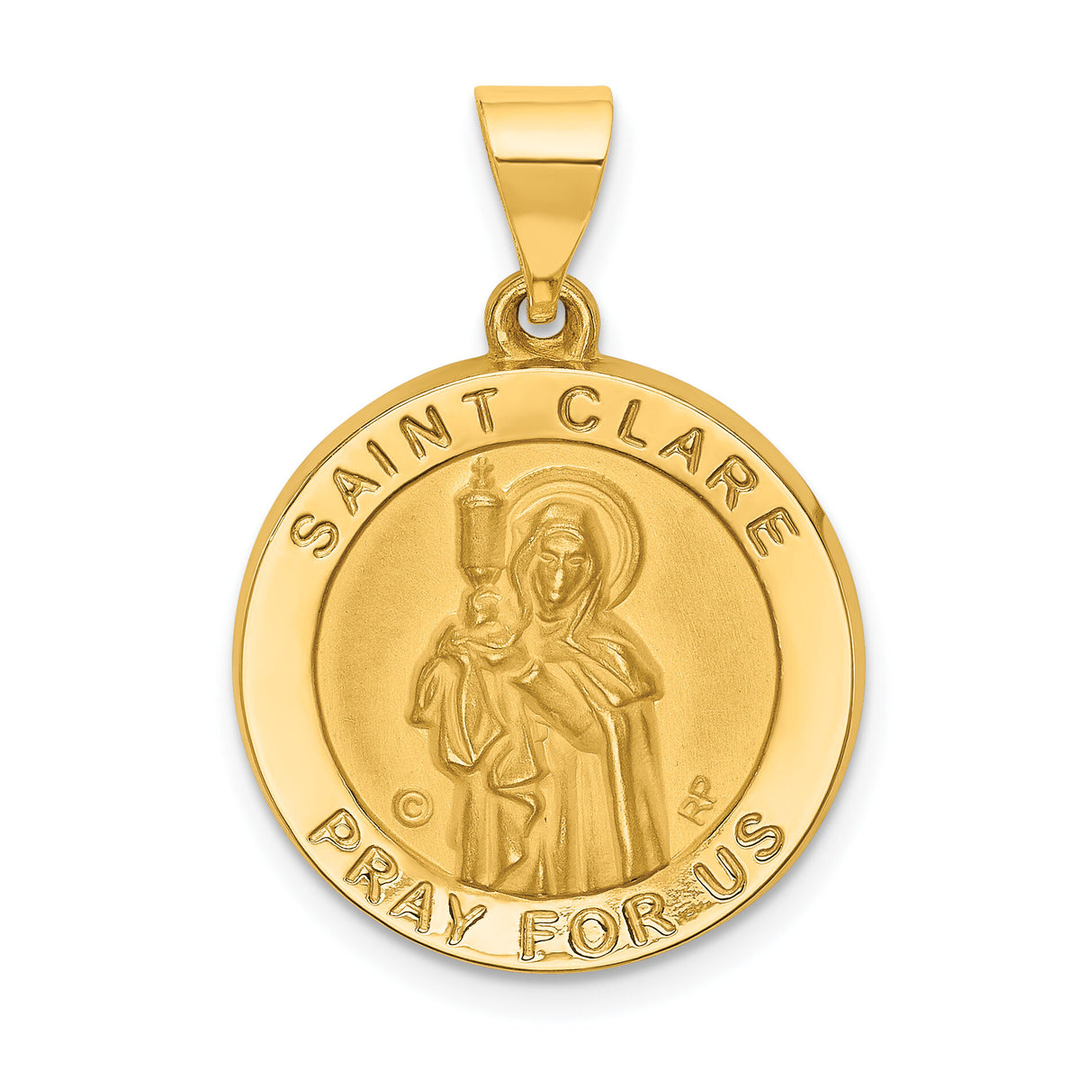 14K Polished/Satin St. Clare Hollow Medal Pendant-XR1684