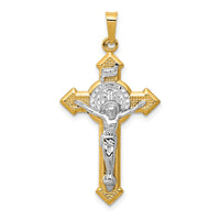14k w/Rhodium St. Benedict Hollow Medal INRI Crucifix Pendant-XR1685