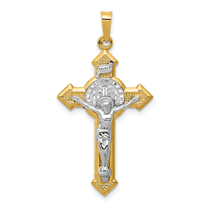 14k w/Rhodium St. Benedict Hollow Medal INRI Crucifix Pendant-XR1685