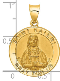 14K Polished / Satin St. Kateri Hollow Medal Pendant-XR1691