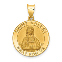 14K Polished / Satin St. Kateri Hollow Medal Pendant-XR1691