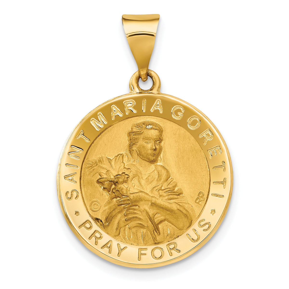 14K Polished / Satin St. Maria Goretti Hollow Medal Pendant-XR1692