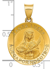 14K Polished / Satin Hollow Spanish St. Lucy Medal Pendant-XR1693